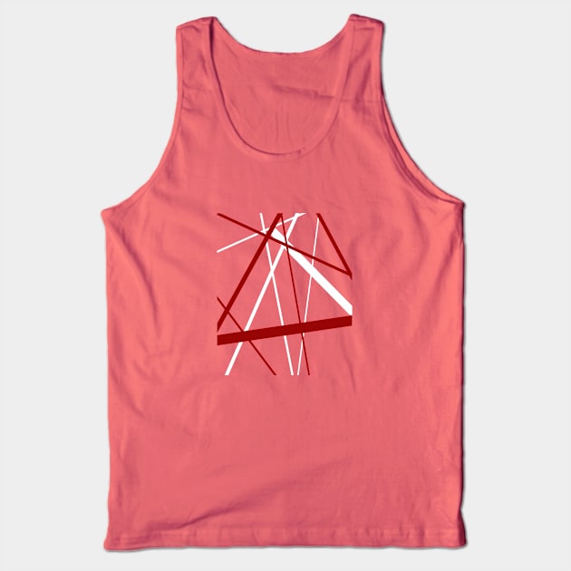 Criss Cross Red and White Lines On Black Tank Top by taiche